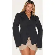 Shape Black Tailored Asymmetrical Cross Over Adjustable Waist Blazer, Black