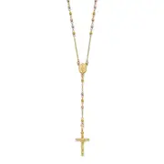 14K Tri-Color Polished Faceted Beads Rosary Necklace