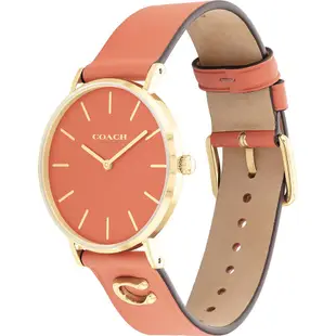 COACH Perry 品牌C字皮錶帶女錶-玫瑰金x珊瑚橘 14503922