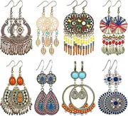 [Hicarer] 8 Pairs Bohemian Earrings for Women Dangle Earrings Retro Metal Hollow Earrings Boho Hoop Earrings Set