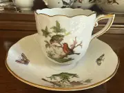 HEREND ROTHSCHILD BIRD DEMITASSE CUP SAUCER SET - EXCELLENT CONDITION - HUNGARY