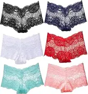 Hialegion Hipster Damen Spitze Nahtlose Unterhosen Damen Brazilian Slip Damen V-Taille Boyshorts Sexy Unterwäsche Frauen Slips Mehrpack Große Größen Damen 6 Stück