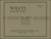 Willys Overland Parts Book 1937 1938 1939 1940 1941 1942 Americar 440 441 442