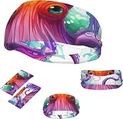 FJWSLCH Colorful Octopus Headbands for Women Men Non Slip Workout Sweatbands Adjustable Sports Hair Bands Elastic Head Bands Moisture Wicking Hairband for Running, Cycling, Yoga, Spa