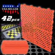 42pcs 16"x16" Red Garage Floor Mat Perforated Flooring Tile Shop Interlocking