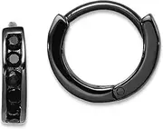 [JewelryWeb] 925 Sterling Silver Solid Polished Black Rhodium Plated Black CZ Simulated Diamond Hinged Hoop Earrings 10x12mm Wi-Hoop Earring for Women