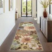 Runner Rug for Hallways Machine Washable, 2x6 Non Slip Boho 2X6 Floral Khaki