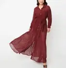 Unique Vintage Dress Size 3X/20 Burgundy Gold Clip Dot Blanche Maxi Shirt Belted