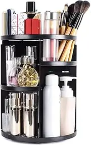 sanipoe 360 Rotating Makeup Organizer, DIY Adjustable Makeup Carousel Spinning Holder Storage Rack, Large Capacity Make up Caddy Shelf Cosmetics Organizer Box, Great for Countertop, Black