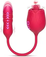Rose Toy Vibrator for Women, Clitoral Licking Stimulator with Thrusting & Vibrating Butt Plug, Krumppo 4 in 1 Nipple Clitoris Teaser G Spot Vibrator Plug, Sex Toys for Women Pleasure, Red