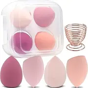 Yatinkim 5PCS Makeup Sponges Set Foundation Blending Beauty Blender Sponge for Liquid Flawless Cosmetics with Holder Storage Box Multi-colored Pink