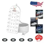 Sleek White Power Strip with 24 Outlets & 6 USB Fast Charging, Wall-Mount Ready
