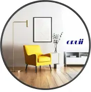Shatterproof Round Mirror, High-Definition Silver Coated, Black Metal Frame