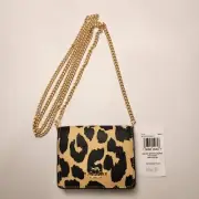 NWT COACH CX151 MINI WALLET ON A CHAIN WITH LEOPARD PRINT BAG PURSE CROSSBODY