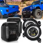 For Jeep Gladiator JT 20-21 2X LED Tail Lights Halo LED Headlights + 9" Brackets (for: Jeep)