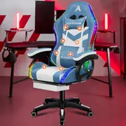 ALFORDSON Gaming Chair Office LED Massage Fabric Blue White