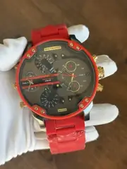 New Diesel DZ7430 Mr Daddy 2.0 Red Silicone Strap Gray Dial Quartz Men's Watch