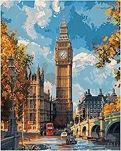 ARNLRDYA Big Ben Paint by Number Kits for Adults, Fall London Street Paint by Numbers, London Landmark Acrylic Painting for Home Wall Decor Gifts - City Scenery(16×20inches, No Frame)