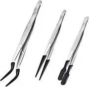 Non-Marring Silicone Tipped Tweezers Set - 3Pcs Rubber Coated With Bent, Straight, and Flat Tips - PVC Coated