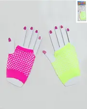 80s Fishnet Short Pink Green Fingerless Gloves