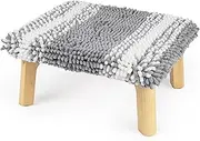 Sunlit One Step Stool with Absorbent Chenille, Bathtub Stool Holds up to 550 lbs, Non-Slip Natural Wood Color Foot Stool, Wooden Step Stool for Adults, Bed Step Stools for Kids, Bathroom, Gray & White