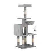 Petzly Cat Tree Tower Scratching Post Scratcher Condo Bed House 125cm Grey