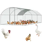 Large Metal Chicken Coop with Run, 9.8x19.3x6.5 ft Walk-in Chicken Runs for Yard with Cover, Doom Roof Hen House with Security Lock for Outdoor and Backyard, Farm, Duck Rabbit Cage Poultry