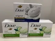 Lot of 3 Dove Bar Soap Cool Moisture (2) Original (1) Moisturizing Cream Beauty