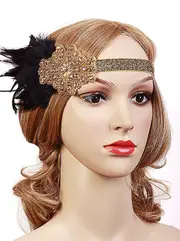 Gold Gatsby Flapper Deluxe Headpiece Feathers