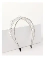 [Collection] Diamante Faux Pearl Twin Band Headband in Silver
