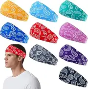 [Yymobt] 9 Pack Sweatbands for Men - Wide Non-Slip Headbands for Workout, Running, Cycling, Basketball, Football, Yoga & Sports - Sweat Absorbing