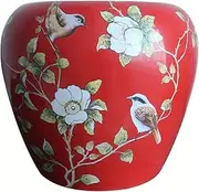 Ceramic Drum Table Decorative Garden stools, Decorative Ceramic Garden Stool, Glazed Hand-Painted Flower and Bird Shoe Changing Stool Drum Stool, Suitable for Outdoor Garden, Living Room, Terrace(Red