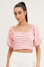 Pink Crop Top Short Sleeve - Size 8, Women's Crop Top