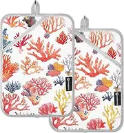 Pot Holder Heat Resistant Funny Blue Red Coral White Potholder with Pockets Kitchen Hot Pads Sets Oven Mitts 2 Pack