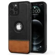 For iPhone 13, 13 Pro, 13 Pro Max Dual Color Black & Brown Leather Phone Case
