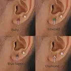 14k Gold Trio Natural Ruby, Emerald, Sapphire & Diamond Half Hoop Stud Earrings