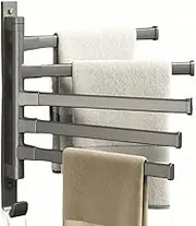 Swivel Towel Rack, Thicken 5-Arm Towel Bar, Space Saving Wall Mounted Towel Holder with Hook, 180° Rotation Aluminium Alloy Swing Out Towel Hanger for Bathroom, Kitchen (Grey)