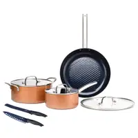 在飛比找蝦皮購物優惠-【Copper Chef】黑鑽圓鍋6件組-贈藍鑽刀具組(18