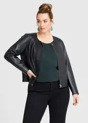 [Virtuelle] Taking Shape Leather Zip Jacket Size 20 in Black, Leather - Plus Size Women's Coats & Jackets Black