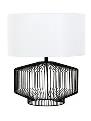 Akira 1 Light Squat Table Lamp with Metal Wire Base and White Linen Shade