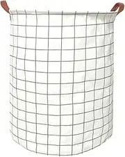 Yearn 19.7" Large Collapsible Laundry Basket,Waterproof Canvas Round Storage Hamper Home Organizer Storage Cute Cartoon Nursery Basket (Black Lattice)