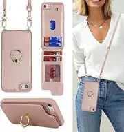 Lipvina for iPhone 7 Plus / 8 Plus Case with Card Holder and Strap for Women,Crossbody Lanyard,Kickstand Ring Stand,Snap Clasp,Phone Wallet Cases 5.5 inch(Rose Gold)
