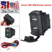 4.2A Car Rocker Switch Style Dual USB Socket Charger Port Green LED Voltmeter (for: Subaru)