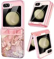 [Btscase] for Samsung Galaxy Z Flip 5 Case,Built in Front Screen Protector,Gold Glitter Marble Pattern Hard PC Slim Shockproof Full Body Drop Protective Case for Galaxy Z Flip 5 5G (2023), Rose Gold
