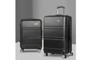 Wanderlite 2pc Luggage Trolley Set Suitcase Travel TSA Carry On Hard Case Lightweight Black