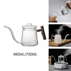 Glass Stovetop Gooseneck Kettle Fast Heating Water Kettle Wooden Handle Long