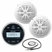 EM856 Round Marine AM FM Bluetooth Radio, 6.5" 120W Marine Speakers & Antenna