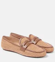 [Gianvito Rossi] Gianvito Rossi Leather-trimmed raffia loafers AU 7 brown