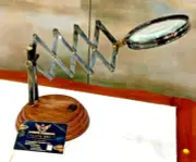 Brass Magnifying Glass on Wooden Stand Vintage Style Desktop Tabletop Magnifier