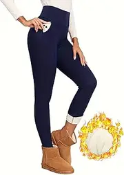 [DSAoTeng] Women High Waist Thick Fleece Lined Sherpa Leggings-Warm Slim Tummy Control Yoga Workout Pants for Running Cycling Cold Wear